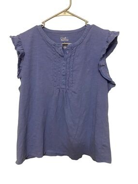 Croft & Barrow Blue Ruffle Sleeve Henley Top | Size Large